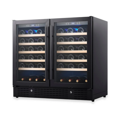 36-Inch Dual-Zone Wine Refrigerator with Low-E Glass Door for Optimal Preservation